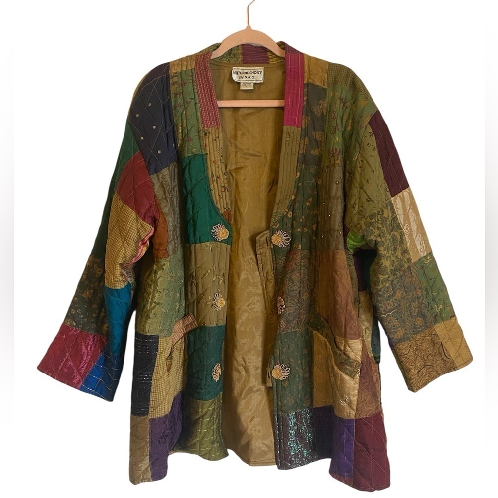 Vintage Patchwork Tapestry Multicolor Boho Hippie Grannycore S.R.G. Jacket L